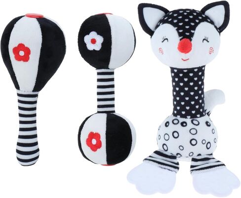 Soft Baby Rattles 0-6 Months Newborn Toys,Black and White High Contrast Baby Toys Rattle for Infants 0-3 6-12 Months Babies Montessori Brain Development Teether Chew Toy Plush（Eleplants） in Saudi Arabia