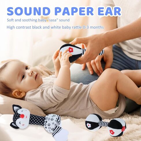 Soft Baby Rattles 0-6 Months Newborn Toys,Black and White High Contrast Baby Toys Rattle for Infants 0-3 6-12 Months Babies Montessori Brain Development Teether Chew Toy Plush（Eleplants） in Saudi Arabia