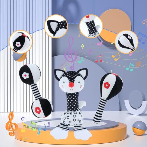 Soft Baby Rattles 0-6 Months Newborn Toys,Black and White High Contrast Baby Toys Rattle for Infants 0-3 6-12 Months Babies Montessori Brain Development Teether Chew Toy Plush（Eleplants） in Saudi Arabia