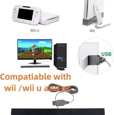 USB Wired Wii Sensor Bar, Replacement Infrared Ray Motion Sensor Bar for Nintendo Wii/Wii U/PC with Stable Stand -Black & Silver in Saudi Arabia