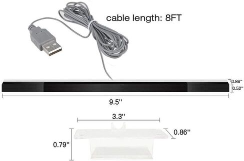 USB Wired Wii Sensor Bar, Replacement Infrared Ray Motion Sensor Bar for Nintendo Wii/Wii U/PC with Stable Stand -Black & Silver in Saudi Arabia