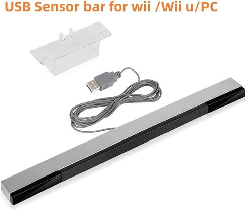 USB Wired Wii Sensor Bar, Replacement Infrared Ray Motion Sensor Bar for Nintendo Wii/Wii U/PC with Stable Stand -Black & Silver in Saudi Arabia