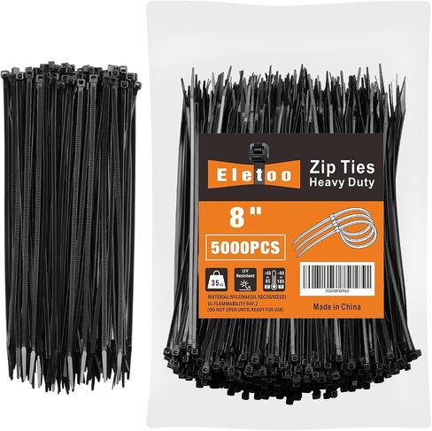 8 Inch Black Zip Ties 1200 Pack Cable Ties 35 LBS | UV Resistant Cable Ties, Weatherproof, Self-Locking for Indoor and Outdoor in Saudi Arabia