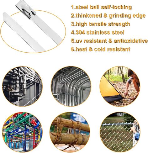 100PCS Metal Cable Zip Ties Heavy Duty 12 Inch Long Stainless Steel ZipTies 270LBS Tensile Strength Steel Wire Ties Multi-Purpose Self-Locking Metal Wrap Ties for Indoor and Outdoor in Saudi Arabia