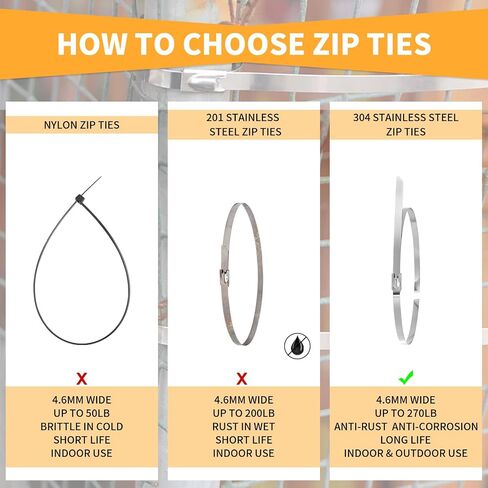 100PCS Metal Cable Zip Ties Heavy Duty 12 Inch Long Stainless Steel ZipTies 270LBS Tensile Strength Steel Wire Ties Multi-Purpose Self-Locking Metal Wrap Ties for Indoor and Outdoor in Saudi Arabia