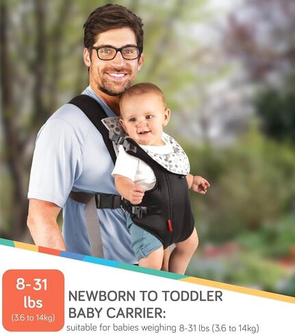 Nuby Classic Baby Carrier: Newborn to Toddler |Face-in and Face-Out Carrier | Black | Lightweight & Comfortable |Removeable Baby Drool Bib | 8-35 lb. (3.6-14 kg) in Saudi Arabia