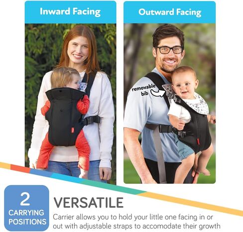 Nuby Classic Baby Carrier: Newborn to Toddler |Face-in and Face-Out Carrier | Black | Lightweight & Comfortable |Removeable Baby Drool Bib | 8-35 lb. (3.6-14 kg) in Saudi Arabia