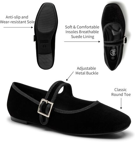 Trary Women's Flats,Mary Jane Shoes Women,Ballet Flats Shoes for Women， Black Flats for Women, Shoes for Women Dressy,Comfortable Dress Shoes for Women, Square Toe Ballet Shoes for Girls in Kuwait