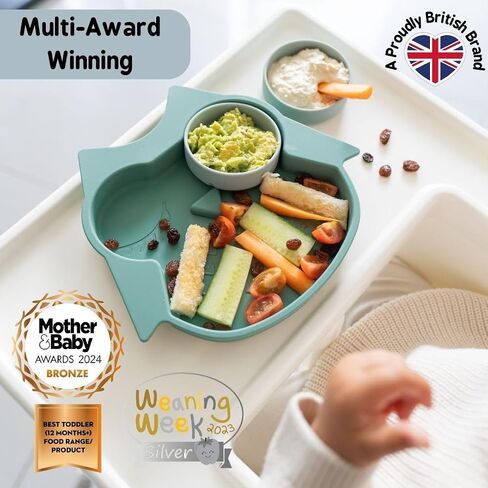 Tidy Tot ®™ Baby and Toddler Suction Plate for Feeding and Weaning | Silicone Plate with Secure Suction | Removable Plate Divider Pots with Lids. Suction Plates for Babies from 6 Months. Owl and Fox in Saudi Arabia