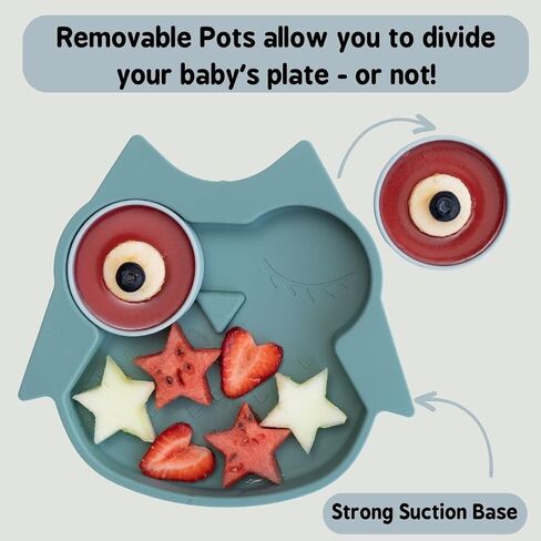 Tidy Tot ®™ Baby and Toddler Suction Plate for Feeding and Weaning | Silicone Plate with Secure Suction | Removable Plate Divider Pots with Lids. Suction Plates for Babies from 6 Months. Owl and Fox in Saudi Arabia