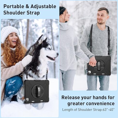 حافظة SUPFIVES لجهاز iPad Air 13 بوصة 2024، غطاء سيليكون عسكري مقاوم للصدمات مع واقي شاشة + حزام يد + حزام كتف + مسند دوار + حامل أقلام، أسود in Kuwait