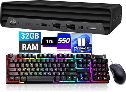 كمبيوتر مكتبي HP EliteDesk 800 G6 Business Mini PC، Core i5-10500 2.3 جيجا هرتز حتى 3.8 جيجا هرتز، ذاكرة وصول عشوائي DDR4 سعة 32 جيجا بايت، 1 تيرابايت SSD، واي فاي، نوع C، لوحة مفاتيح وماوس، Windows 11 Pro (متجدد) in Kuwait