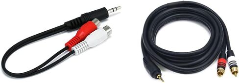 Monoprice 6inch 3.5mm Stereo Plug/2 RCA Jack Cable - Black in Saudi Arabia