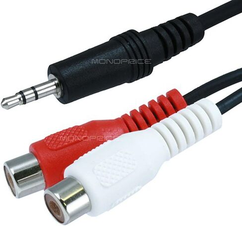 Monoprice 6inch 3.5mm Stereo Plug/2 RCA Jack Cable - Black in Saudi Arabia