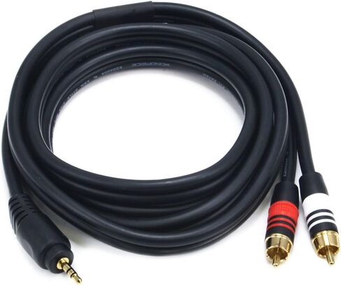 Monoprice 6inch 3.5mm Stereo Plug/2 RCA Jack Cable - Black in Saudi Arabia