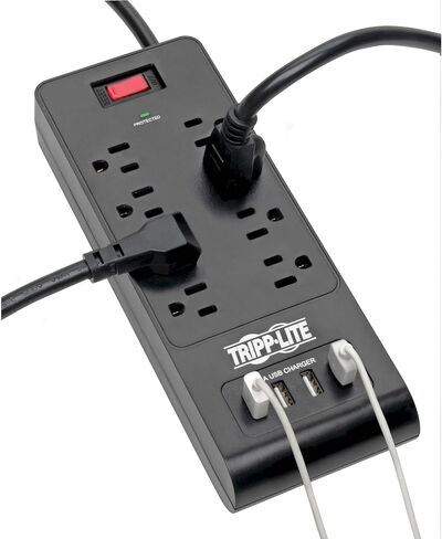جهاز تريب لايت للحماية من التيار الزائد للمكتب المنزلي مع شحن USB، شريط طاقة لحماية 6 منافذ، 4 منافذ USB، سلك 6 أقدام، 900 جول، أسود (TLP664USBB) in Kuwait
