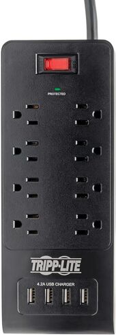 جهاز تريب لايت للحماية من التيار الزائد للمكتب المنزلي مع شحن USB، شريط طاقة لحماية 6 منافذ، 4 منافذ USB، سلك 6 أقدام، 900 جول، أسود (TLP664USBB) in Kuwait