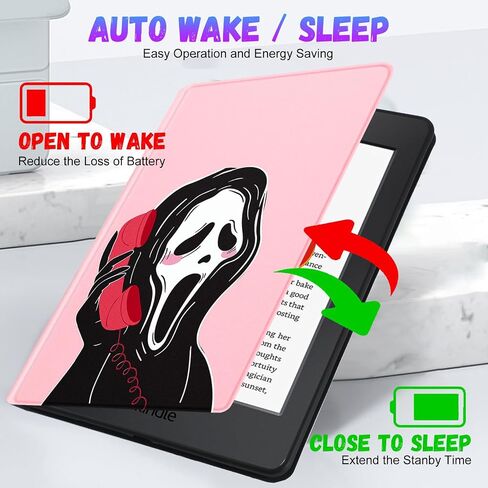 Trendy Fan for Kindle Paperwhite 11th Generation Case 6.8 inch 2021/Signature Edition Cute Cartoon Skull Kawaii Teen Kids Girls Folio Cover with Auto Sleep/Wake for Kindle Paperwhite 2021 E-Reader in Saudi Arabia