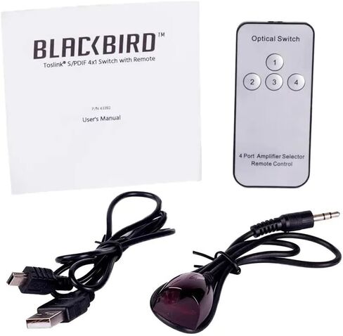 Monoprice Blackbird Toslink S/PDIF 4x1 Switch with IR Remote Control, USB Powered, 4 Input 1 Output, Such as Television, Amplifier in Saudi Arabia