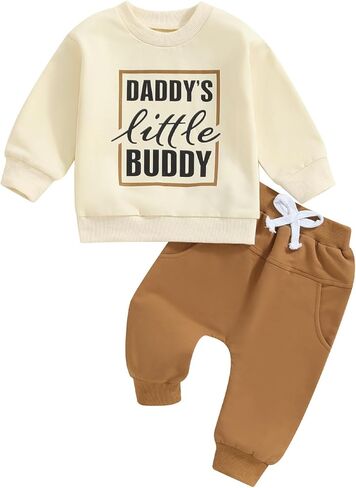 سويت شيرت بأكمام طويلة مطبوع عليه حروف للأطفال الصغار ملابس خريفية + سراويل مرنة ملابس شتوية لطيفة للأطفال in Kuwait