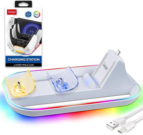 قاعدة شحن Sehawei 3 في 1 لبوابة PS ووحدة تحكم PS5، حامل شاحن محمول لبوابة PS مع إضاءة RGB وكابل من النوع C، ملحقات لبوابة PS in Kuwait