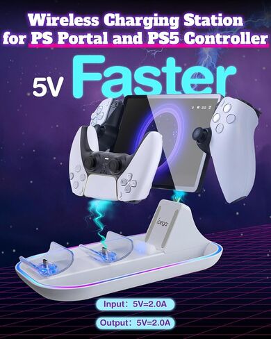 قاعدة شحن Sehawei 3 في 1 لبوابة PS ووحدة تحكم PS5، حامل شاحن محمول لبوابة PS مع إضاءة RGB وكابل من النوع C، ملحقات لبوابة PS in Kuwait