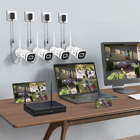 نظام كاميرا أمان لاسلكية 4CH، نظام CCTV NVR بدقة 2 ميجابكسل مع محرك أقراص ثابتة سعة 1 تيرابايت، كاميرات IP WiFi خارجية 4X Bullet، تسجيل صوتي، رؤية ليلية، تنبيه عبر البريد الإلكتروني لتطبيق اكتشاف الإنسان in Kuwait