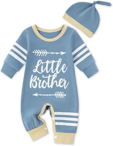 Newborn Baby Boy Clothes Letter Print Romper Coming Home Outfit Boy Bodysuit with Hat 2PCS Baby Jumpsuit in Saudi Arabia