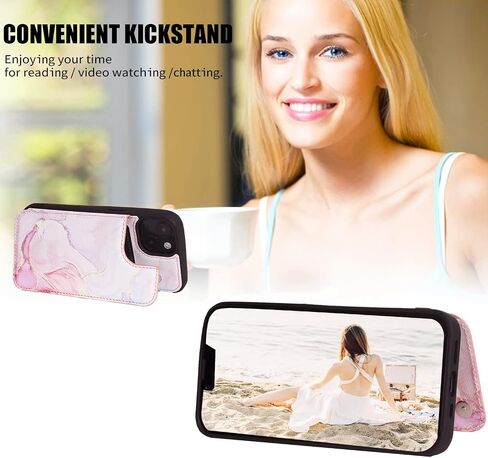 Women Phone Wallet Case Compatible for iPhone 14 Plus with Card Holder,Premuim Leather with Flowers Pattern add Charms,Easily 3 Cards,Kickstand,Raised Coner Protections(Pink,6.7inch) in Saudi Arabia