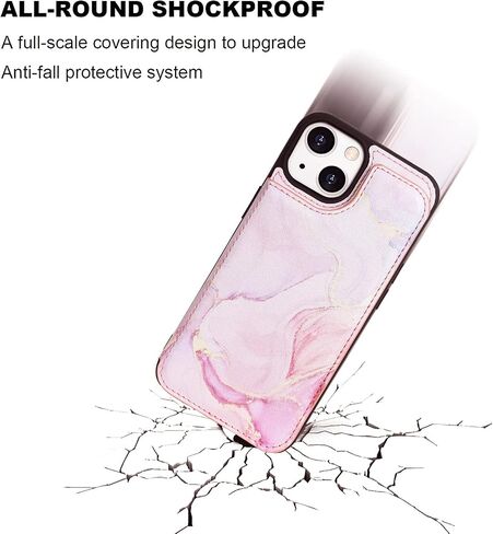 Women Phone Wallet Case Compatible for iPhone 14 Plus with Card Holder,Premuim Leather with Flowers Pattern add Charms,Easily 3 Cards,Kickstand,Raised Coner Protections(Pink,6.7inch) in Saudi Arabia