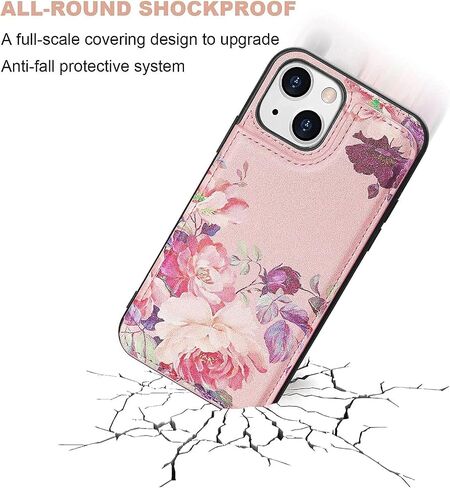 Women Phone Wallet Case Compatible for iPhone 14 Plus with Card Holder,Premuim Leather with Flowers Pattern add Charms,Easily 3 Cards,Kickstand,Raised Coner Protections(Pink,6.7inch) in Saudi Arabia