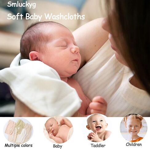 Smluckg Organic Baby Washcloths 10 Pack - Reusable Baby Wipes for Delicate Skin, Ultra Soft and Gentle Kids Face Wipes, Perfect for Newborn Girls and Boys (Multicolor, 10 Pack) in Saudi Arabia