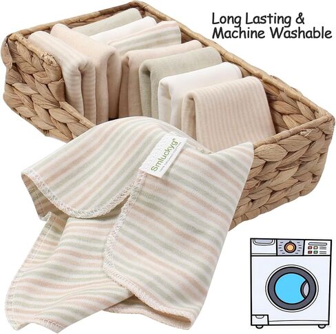 مناديل أطفال عضوية من سمولك، 10 عبوات - مناديل مبللة للأطفال قابلة لإعادة الاستخدام للبشرة الحساسة، مناديل وجه للأطفال فائقة النعومة واللطيفة، مثالية للفتيات والفتيان حديثي الولادة (متعددة الألوان، 10 عبوات) in Kuwait