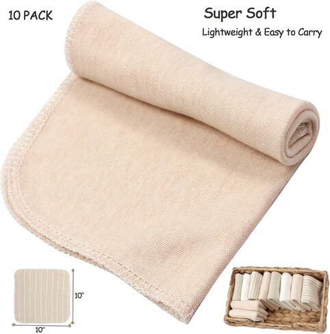 مناديل أطفال عضوية من سمولك، 10 عبوات - مناديل مبللة للأطفال قابلة لإعادة الاستخدام للبشرة الحساسة، مناديل وجه للأطفال فائقة النعومة واللطيفة، مثالية للفتيات والفتيان حديثي الولادة (متعددة الألوان، 10 عبوات) in Kuwait