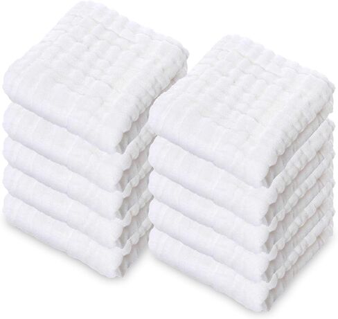 10 Pack Soft Muslin Unisex Baby Washcloths for Daily Use, 100% Cotton Set for Delicate Skin. Soft and Super Absorbent, Newborn Baby Essentials and Baby Registry,12x12 Inches (Yellow) in Saudi Arabia