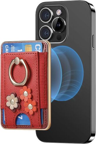 Compatible With MagSafe Wallet Case stick on Magnetic Credit Card Holder Pocket 360 Ring Stand Floral Pattern for iPhone Samsung Android Most Smartphones for 5inch -8inch Phone Fit 6 Cards in Saudi Arabia