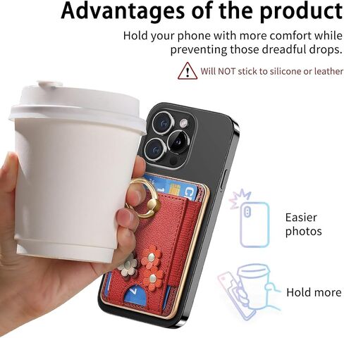 Compatible With MagSafe Wallet Case stick on Magnetic Credit Card Holder Pocket 360 Ring Stand Floral Pattern for iPhone Samsung Android Most Smartphones for 5inch -8inch Phone Fit 6 Cards in Saudi Arabia