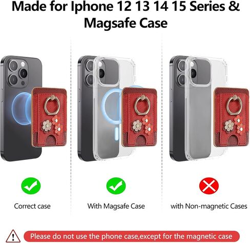 Compatible With MagSafe Wallet Case stick on Magnetic Credit Card Holder Pocket 360 Ring Stand Floral Pattern for iPhone Samsung Android Most Smartphones for 5inch -8inch Phone Fit 6 Cards in Saudi Arabia