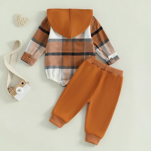 Douhoow Infant Baby Fall Clothes Boy Girl Plaid Hoodie Sweatshirt Romper Flannel Tops+ Sweatpants Festival Outfits in Saudi Arabia