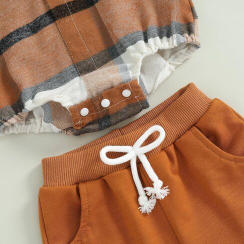 Douhoow Infant Baby Fall Clothes Boy Girl Plaid Hoodie Sweatshirt Romper Flannel Tops+ Sweatpants Festival Outfits in Saudi Arabia