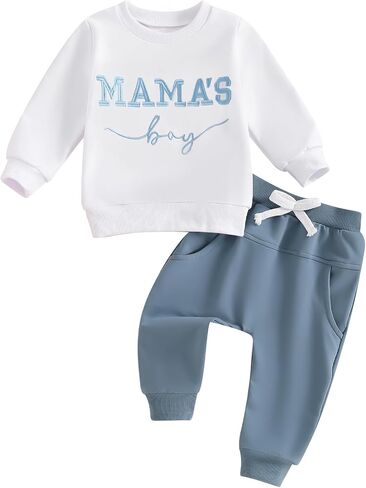FOCUSNORM Toddler Baby Boy Fall Outfit Mama's Boy Letter Embroidery Sweatshirt Top Elastic Pants Set Cute 2pcs Winter Clothes in Saudi Arabia