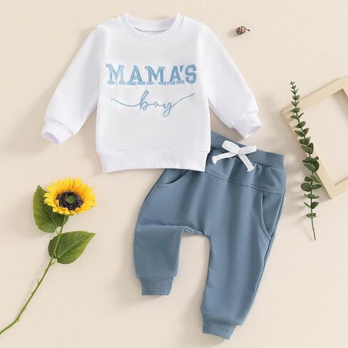 FOCUSNORM Toddler Baby Boy Fall Outfit Mama's Boy Letter Embroidery Sweatshirt Top Elastic Pants Set Cute 2pcs Winter Clothes in Saudi Arabia