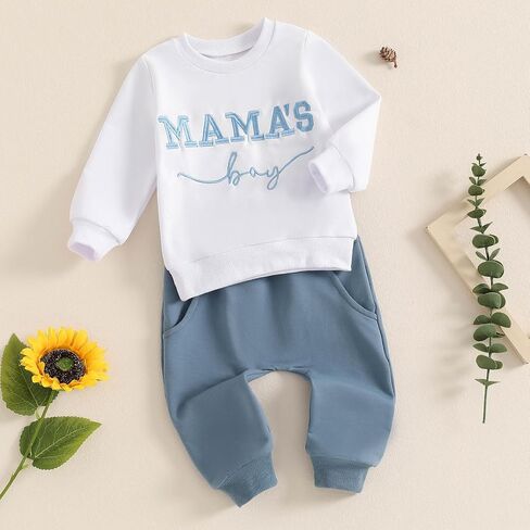 FOCUSNORM Toddler Baby Boy Fall Outfit Mama's Boy Letter Embroidery Sweatshirt Top Elastic Pants Set Cute 2pcs Winter Clothes in Saudi Arabia