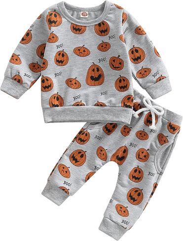 Baby Boy Girl My First Halloween Outfit Pumpkin Sweatshirt Top+Drawstring Long Pants Newborn Halloween 2Pcs Clothes in Saudi Arabia