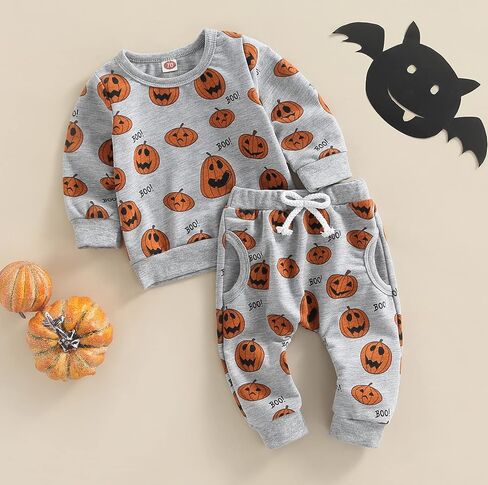 Baby Boy Girl My First Halloween Outfit Pumpkin Sweatshirt Top+Drawstring Long Pants Newborn Halloween 2Pcs Clothes in Saudi Arabia