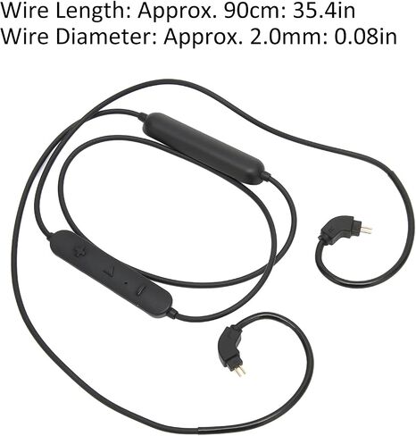 Headphones Bluetooth Wireless Adapter Cable, 2 Pin Rechargeable Replacement in Ear Earbuds Cable Adapter Cord with Mic and Volume Control in Saudi Arabia