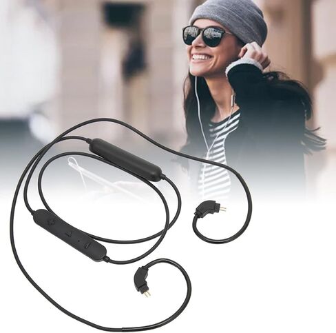Headphones Bluetooth Wireless Adapter Cable, 2 Pin Rechargeable Replacement in Ear Earbuds Cable Adapter Cord with Mic and Volume Control in Saudi Arabia