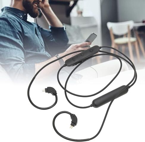 Headphones Bluetooth Wireless Adapter Cable, 2 Pin Rechargeable Replacement in Ear Earbuds Cable Adapter Cord with Mic and Volume Control in Saudi Arabia