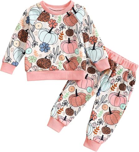 Baby Boy Girl My First Halloween Outfit Pumpkin Sweatshirt Top+Drawstring Long Pants Newborn Halloween 2Pcs Clothes in Kuwait