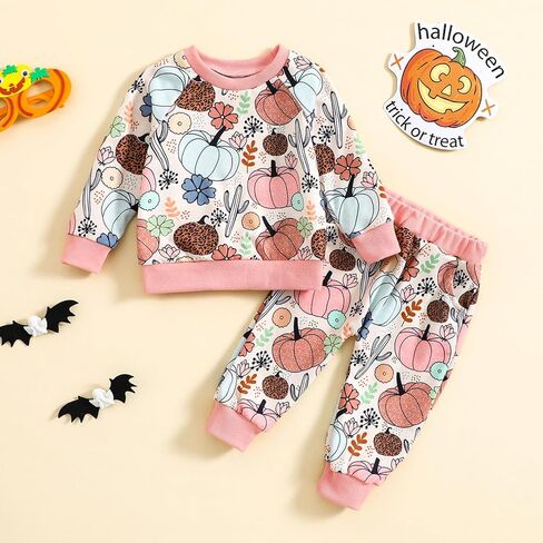 Baby Boy Girl My First Halloween Outfit Pumpkin Sweatshirt Top+Drawstring Long Pants Newborn Halloween 2Pcs Clothes in Kuwait